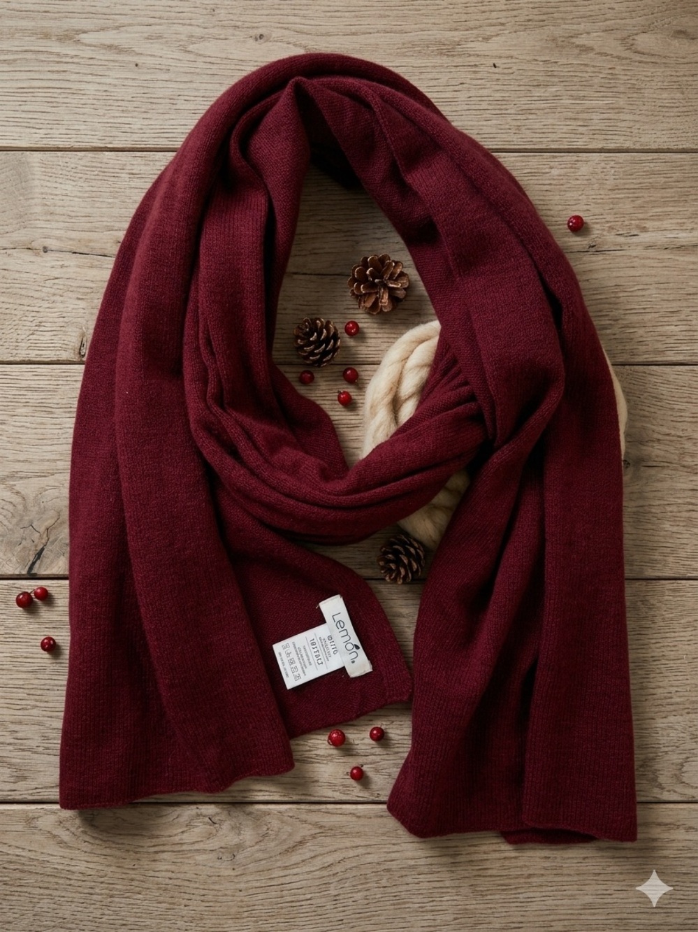 LEMON Wool Cashmere Blend Scarf Knit Wrap Berry Burgundy Maroon Winter OS